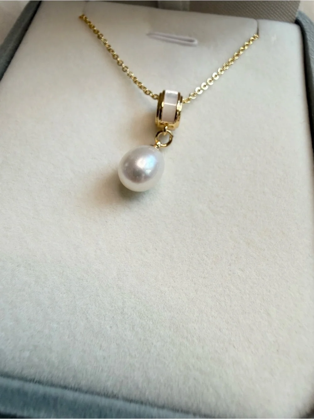 5A Freshwater Cultured Single Pearl Necklace Pendant Gold 7.5mm Birthday Gift